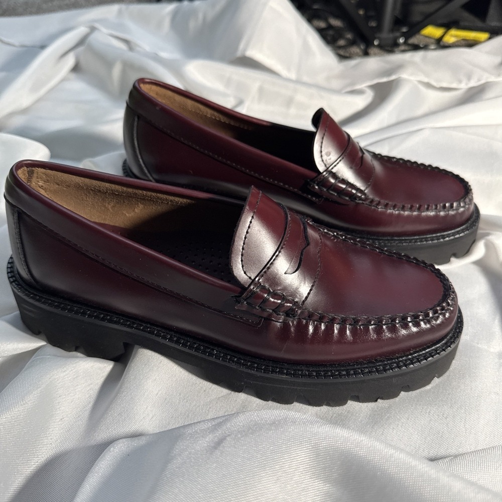 GH Bass Weejuns Whitney Super Lug Penny Loafer Women 8 Wine Leather Moc-Toe New - Picture 2 of 9